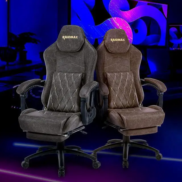 Alt view image 7 of 7 - Raidmax Extra-Large Size Gaming Chair Office Chair PC Chair with Lumbar Support, Marble Gray Distressed Plain Breathable Leather Texture, High Back Adjustable Swivel Task Chair with Footrest Brown