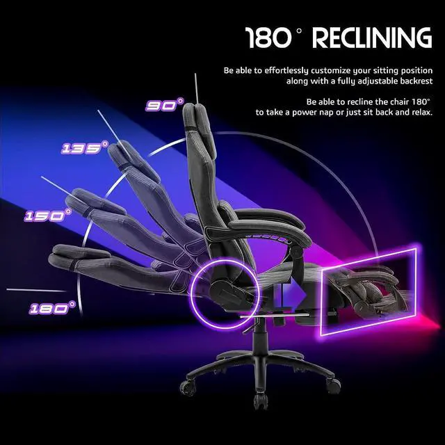 Alt view image 3 of 7 - Raidmax Extra-Large Size Gaming Chair Office Chair PC Chair with Lumbar Support, Marble Gray Distressed Plain Breathable Leather Texture, High Back Adjustable Swivel Task Chair with Footrest Brown