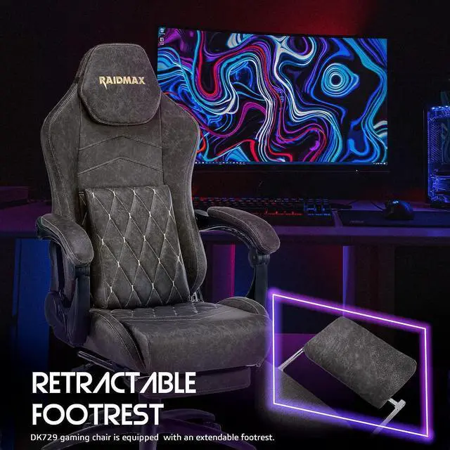 Alt view image 5 of 7 - Raidmax Extra-Large Size Gaming Chair Office Chair PC Chair with Lumbar Support, Marble Gray Distressed Plain Breathable Leather Texture, High Back Adjustable Swivel Task Chair with Footrest Brown