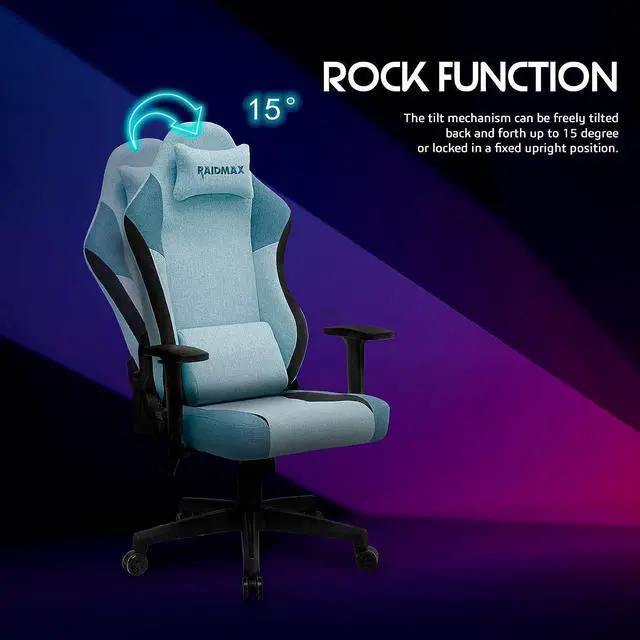 Alt view image 5 of 6 - Raidmax DK802 Series Computer-Gaming-Chairs, Soft Breathable Fabric All Day Gaming Chair, Heavy Duty Gas Lift and Metal Base, Magnetic Head Pillow, Lumbar Support Pillow Blue