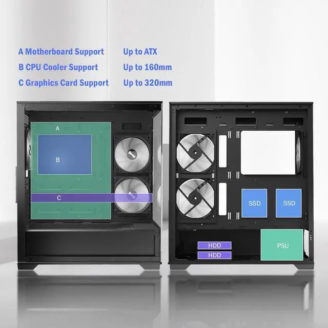 Alt view image 6 of 6 - Raidmax Infinita i801 Tempered Glass Aqua View Case - Corner Structure-Free Panoramic Design, 3 ARGB Fans included, and Support for 360mm Water Cooler and 400mm GPU (Black)