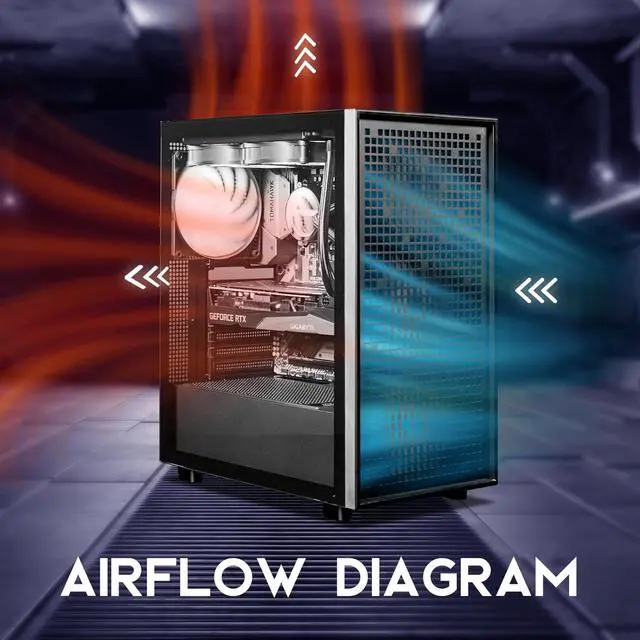 Alt view image 4 of 6 - Raidmax Vector V300 Wide Body Gaming Chassis - Pre-Installed 3X 140mm ARGB Front Fan and 1x 120mm ARGB Rear Fan, 230mm Wider Front Inlet Panel, Tempered Glass, Fits 350mm Length GPUs (Black)