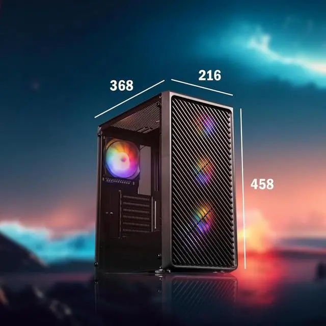 Alt view image 3 of 6 - Raidmax Vector V211 Gaming Chassis - Pre-Installed 4X Static RGB Color Fans, Supports 240mm Water Cooler and 310mm GPUs, Full Size Tempered Glass (Black)