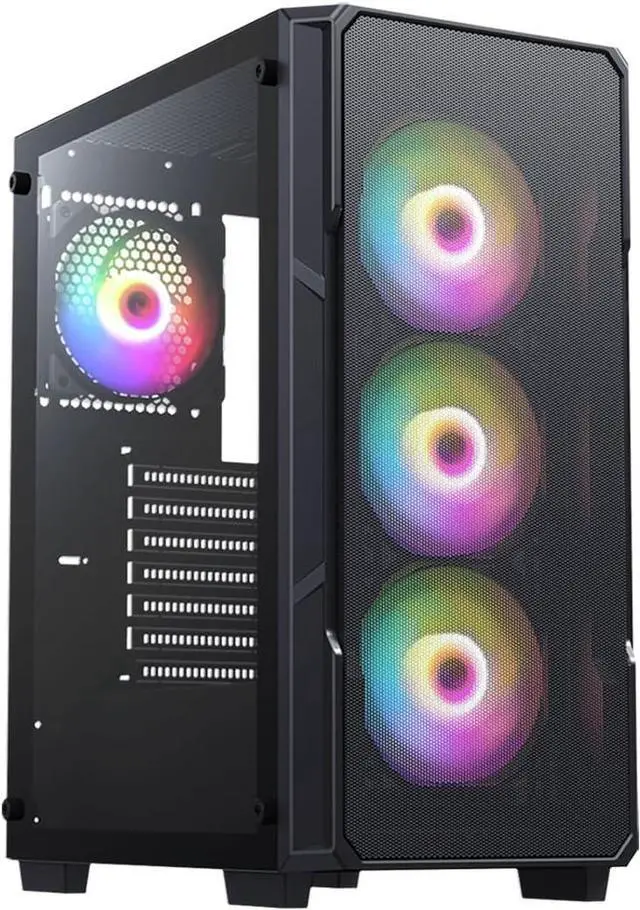 Main image of Raidmax Vector V212 Gaming Chassis - Pre-Installed 4X Static RGB Color Fans, Supports 240mm Water Cooler, Tempered Glass, Mesh Grill Front, Fits 310mm GPU & 175mm Height Air Cooler (Black)