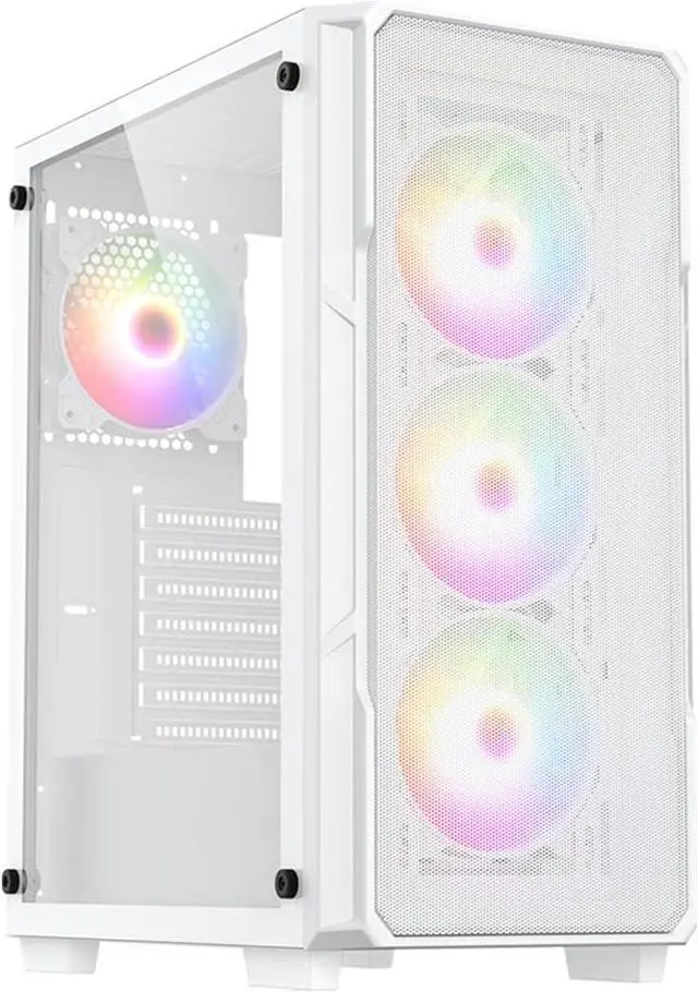 Main image of Raidmax Vector V212 Gaming Chassis - Pre-Installed 4X Static RGB Color Fans, Supports 240mm Water Cooler, Full Size Tempered Glass, Mesh Front, Fits 310mm GPU & 175mm Height Air Cooler (White)