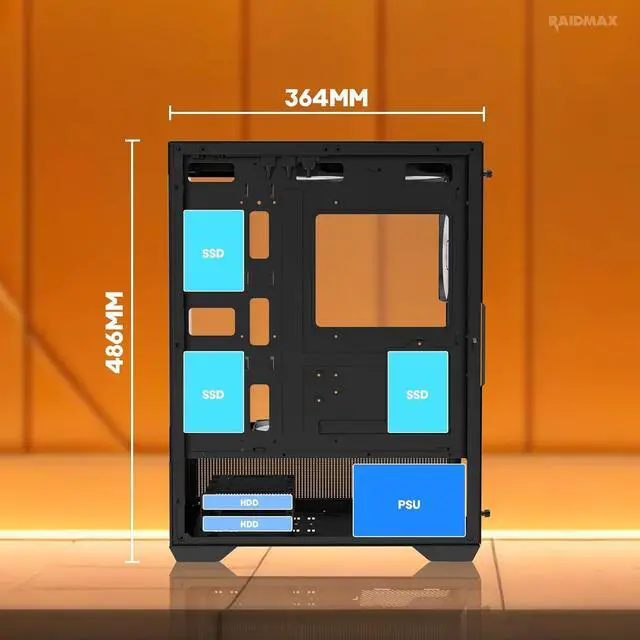 Alt view image 6 of 6 - Raidmax I802ABS Compact Panoramic ATX Mid Tower Case  270° View Tempered Glass, 5X Pre-Installed Static RGB Fans, Supports ATX/Micro-ATX Motherboards, Max 340mm GPU