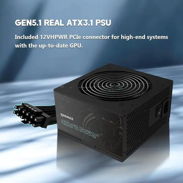 Alt view image 3 of 6 - RAIDMAX Cobra 650W, 80+ Gold Certified Gaming PSU, ATX 3.1 Power Supply, PCIe Gen 5 Ready, High-Performance Power Supply for Gaming PCs, RoHS, Active PFC, Black Flat Cables