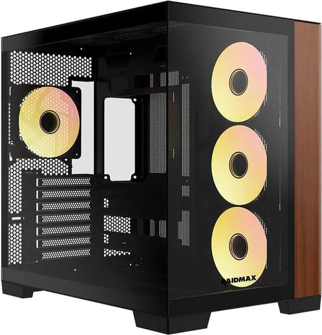 Main image of Raidmax Infinita Series I610WBF Dual Chamber ATX Case, 1x 120mm ARGB Fan, 1x 360mm ARGB 3-in-1 Fan, Wood Panel, 270° Tempered Glass, Supports Up to 400mm GPU