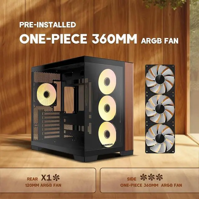 Alt view image 3 of 6 - Raidmax Infinita Series I610WBF Dual Chamber ATX Case, 1x 120mm ARGB Fan, 1x 360mm ARGB 3-in-1 Fan, Wood Panel, 270° Tempered Glass, Supports Up to 400mm GPU
