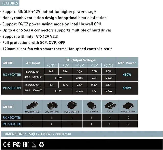 Alt view image 5 of 5 - RAIDMAX XT Series RX-550XT 550 W Power Supply ATX (Brown Box)