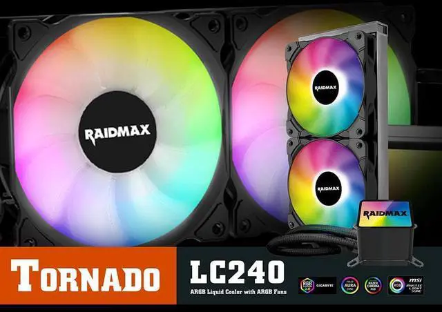 Alt view image 4 of 7 - Raidmax Case PSU AIO Combo - Vector V212 Black ATX Mid Tower PC Case 4 Static RGB Fans Included + 700W 80+ Certified Power Supply + Tornado AIO Liquid Cooler 240mm ARGB Fans Controller