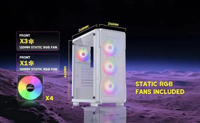 Alt view image 3 of 7 - Raidmax Case PSU AIO Combo - Vector V212 Black ATX Mid Tower PC Case 4 Static RGB Fans Included + 700W 80+ Certified Power Supply + Tornado AIO Liquid Cooler 240mm ARGB Fans Controller