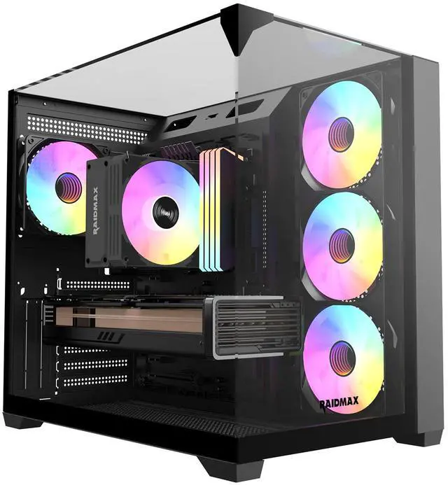 Main image of Raidmax I620 Tri-Glasses Panoramic Gaming PC Case, Dual-Chamber Design, 4 x 120mm ARGB Fans Pre-Installed, Supports 240/360mm Liquid Cooler, Back-Connect Motherboard Compatible