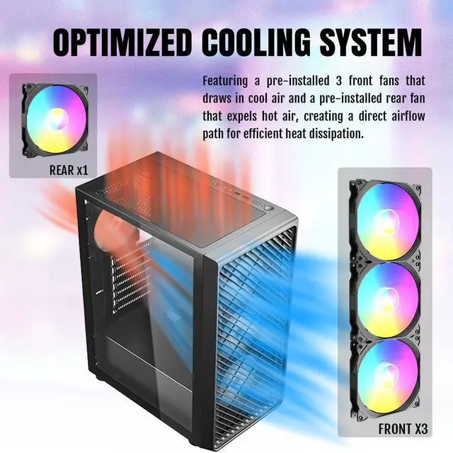 Alt view image 3 of 6 - Raidmax Vector Series V211 ATX Gaming Chassis - Pre-Installed 4x Static RGB Color Fans, Include 240mm Water Cooler and 700 watts 80+ Certified Power Supply (V211 with 700W 240 Water Cooler)