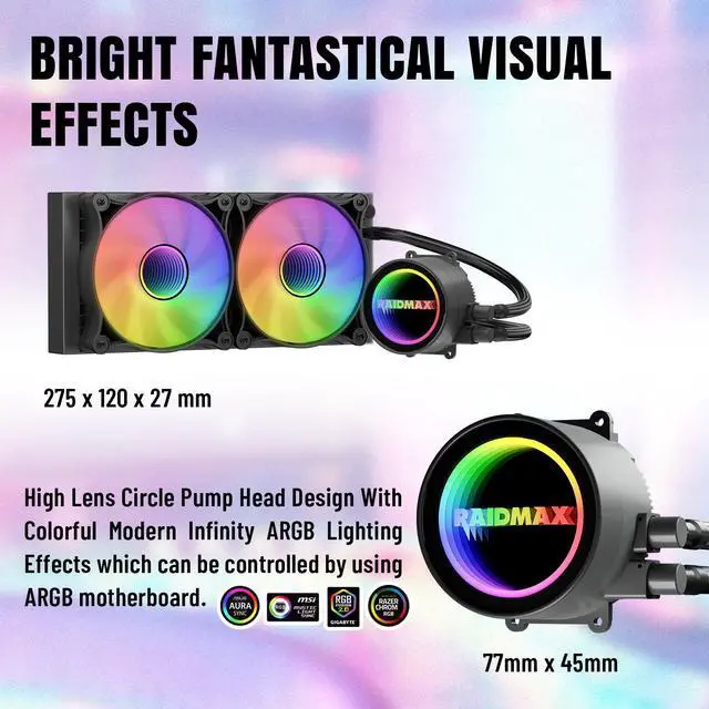 Alt view image 6 of 6 - Raidmax Vector Series V211 ATX Gaming Chassis - Pre-Installed 4x Static RGB Color Fans, Include 240mm Water Cooler and 700 watts 80+ Certified Power Supply (V211 with 700W 240 Water Cooler)