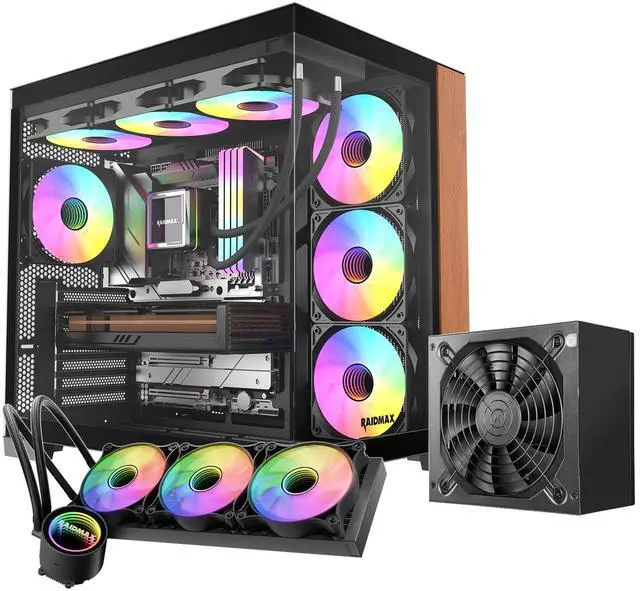 Main image of RAIDMAX Infinita I610 Dual Chamber ATX Gaming Case Combo Set, Pre-install 4x ARGB Fans + 80+ Certified 700Watts Power and  360mm Water Cooler,Panoramic Seemless O11 Tempered Glass, Supports Up to 400m