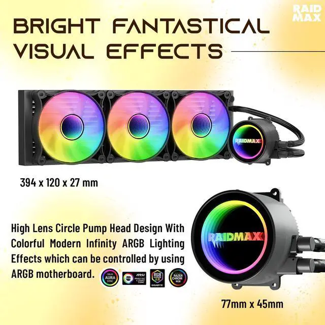 Alt view image 7 of 7 - RAIDMAX Infinita I610 Dual Chamber ATX Gaming Case Combo Set, Pre-install 4x ARGB Fans + 80+ Certified 700Watts Power and  360mm Water Cooler,Panoramic Seemless O11 Tempered Glass, Supports Up to 400m