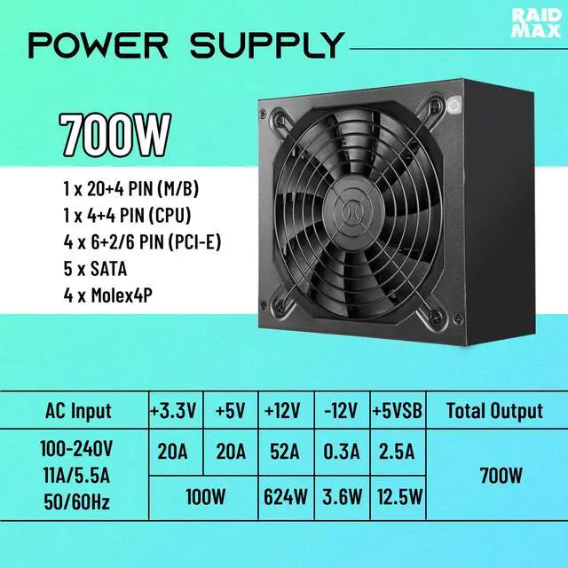 Alt view image 2 of 7 - Raidmax I610 Black Chrome Panoramic Gaming Case, ATX Dual-Chamber, Tempered Glass, 700W 80+ Gold PSU Pre-Installed, 4x120mmARGB Fans and 360mm Liquid Cooler,Support RTX 50 Series GPU