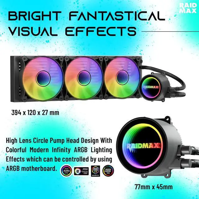 Alt view image 7 of 7 - Raidmax I610 Black Chrome Panoramic Gaming Case, ATX Dual-Chamber, Tempered Glass, 700W 80+ Gold PSU Pre-Installed, 4x120mmARGB Fans and 360mm Liquid Cooler,Support RTX 50 Series GPU