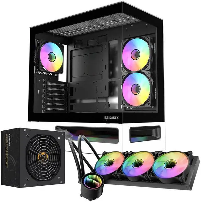 Main image of RAIDMAX H200 ATX Gaming Case Bundle with 5x ARGB Fans, 360mm ARGB Liquid Cooler & RX-850AEM 850W ATX 3.1 PCIe Gen 5 PSU, Patented Air Tunnel Design, Tempered Glass, Supports RTX 4090 / 400mm GPU