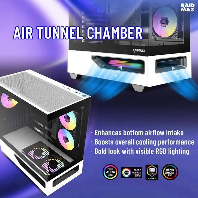 Alt view image 2 of 7 - RAIDMAX H200 ATX Gaming Case Bundle with 5x ARGB Fans, 360mm ARGB Liquid Cooler & RX-850AEM 850W ATX 3.1 PCIe Gen 5 PSU, Patented Air Tunnel Design, Tempered Glass, Supports RTX 4090 / 400mm GPU