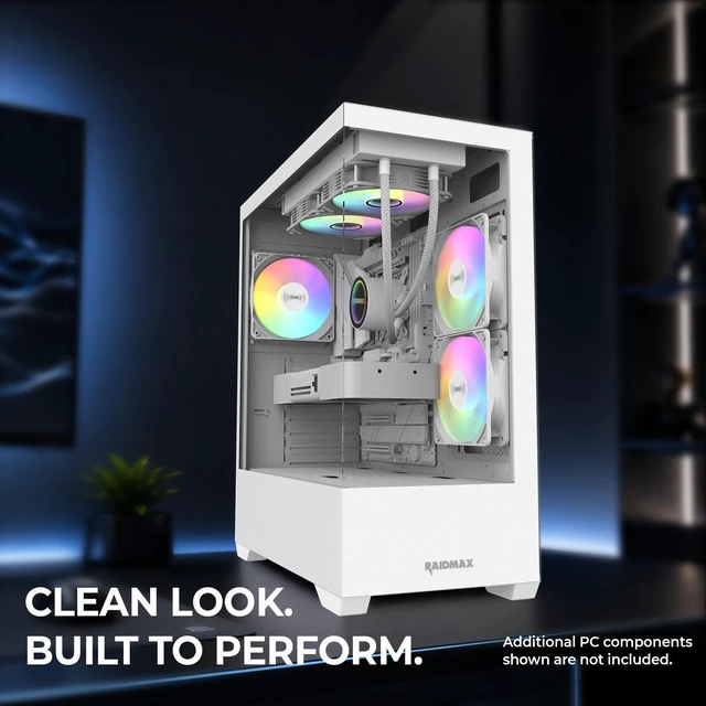 Alt view image 4 of 5 - Raidmax I801 Panoramic Tempered Glass Mid Tower ATX PC Case with 3 Pre-Installed ARGB Fans, White Combo with 240mm AIO Liquid Cooler Modern Gaming Chassis with Wide Interior and Efficient Cooling