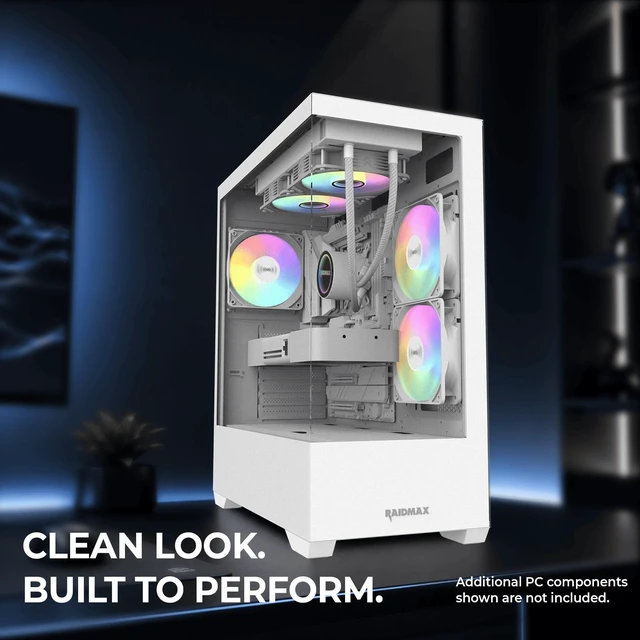 Alt view image 5 of 5 - Raidmax I801 White Panoramic Gaming Case with 700W 80+ Gold PSU, ATX Mid Tower, Tempered Glass, Pre-Installed 3 x 120mm ARGB Fans, Supports 240/360mm Liquid Cooler & RTX 50 Series GPU