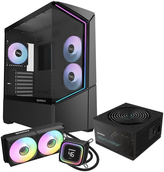 Main image of Raidmax i812 Prebuilt PC Case Combo - ATX Mid Tower Tempered Glass Showcase Gaming Chassis, 750W 80+ Gold ATX 3.1 PCIe Gen 5 Power Supply, 240mm AIO Liquid Cooler with Temperature Display (Black)