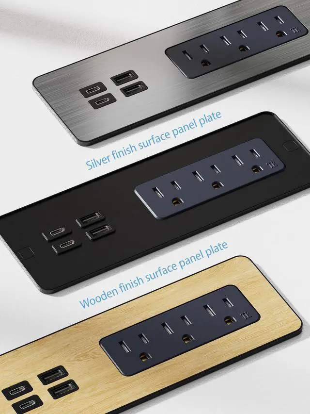 Alt view image 5 of 7 - Emerising PD 65W Recessed Power Strips, Flush Mount Power Outlet with 2 USB-C Ports,Fast Charging Station ,Conference Surge Protector Recessed Outlets,6Ft Extension Cord,Office/Home  (1-Pack)