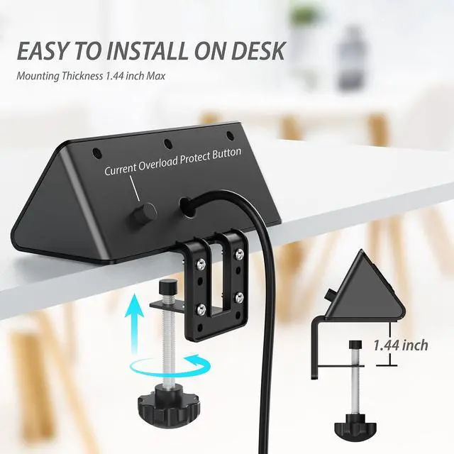 Alt view image 4 of 7 - Emerising Desk Clamp Mount Power Strips , 4 USB Ports& 3 AC Outlets Charging Station, PD 20W Fast Charging USB C, 6Ft Extension Cord Desktop Power Hub, Home Office Desk Accessories, 2-Pack (Black)