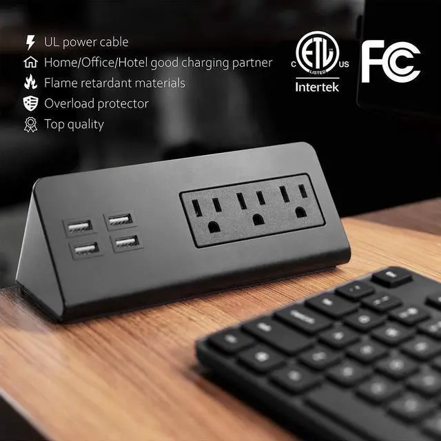 Alt view image 2 of 7 - Emerising 2-Pack Desk Edge Mount Power Strips with 4 USB Ports & 3 AC Power Outlets for Home and Office Desktop Charging Bucket