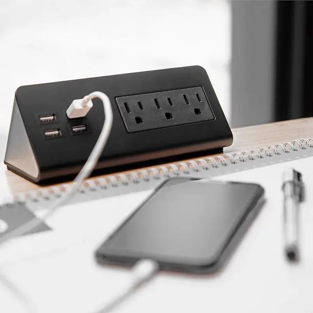 Alt view image 5 of 7 - Emerising 2-Pack Desk Edge Mount Power Strips with 4 USB Ports & 3 AC Power Outlets for Home and Office Desktop Charging Bucket