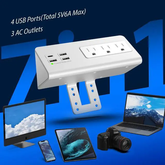 Alt view image 4 of 7 - Emerising Nightstand Edge Mount Power Strip with USB-C Ports Tabletop Surge Protector Desk Clamp Power Sockets with 3 AC Outlets &4 Fast Charging USB Ports for Home Office Hotel and Dormitory