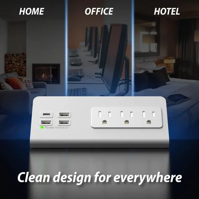 Alt view image 2 of 7 - Emerising Nightstand Edge Mount Power Strip with USB-C Ports Tabletop Surge Protector Desk Clamp Power Sockets with 3 AC Outlets &4 Fast Charging USB Ports for Home Office Hotel and Dormitory