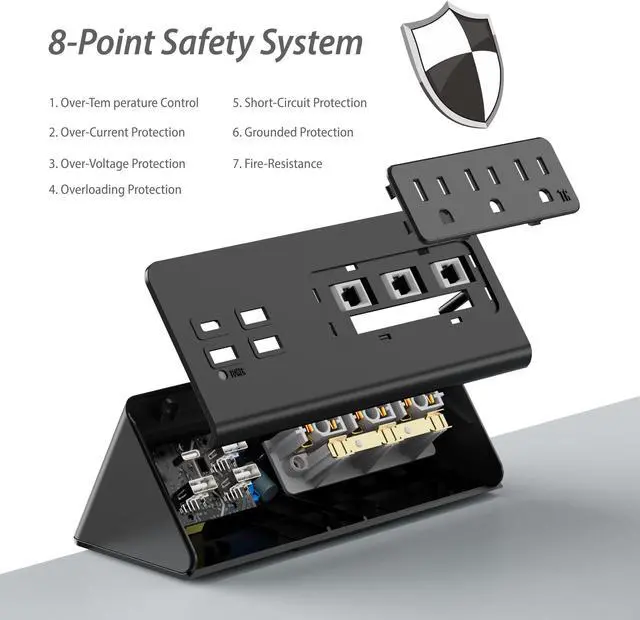 Alt view image 4 of 7 - Desk Edge Clamp Mount Power Strips with PD 20 W Fast USB-C Charging Ports,1875 Joules Surge Protectors for Smart Phone/Tablets/PC