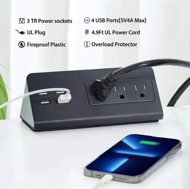 Alt view image 2 of 7 - USB Ports Electrical Multi-Outlets for Tabletop, Desk Edge Mount Power Strips with Surge Protection