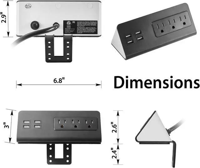 Alt view image 6 of 7 - USB Ports Electrical Multi-Outlets for Tabletop, Desk Edge Mount Power Strips with Surge Protection