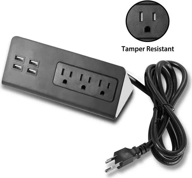 Alt view image 4 of 7 - USB Ports Electrical Multi-Outlets for Tabletop, Desk Edge Mount Power Strips with Surge Protection