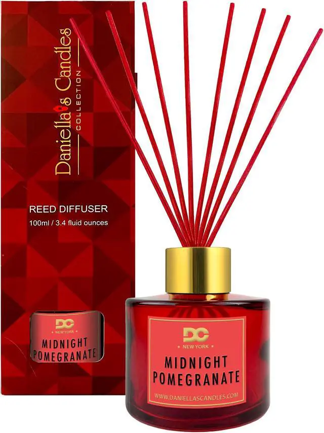 Alt view image 3 of 4 - Daniella's Candles Midnight Pomegranate Reed Diffuser Set Red 100mL - Premium Home Fragrance with Long-Lasting 20-Week Scent in Elegant Red Gift Box