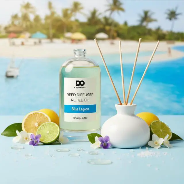 Alt view image 4 of 7 - Daniella's Candles Collection Blue Lagoon Reed Diffuser Refill Oil 3.4oz 100mL Home Fragrance Scented Oil Aromatherapy Room Freshener for Spa, Meditation, and Everyday Use