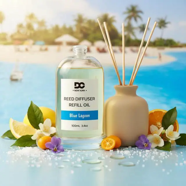 Alt view image 5 of 7 - Daniella's Candles Collection Blue Lagoon Reed Diffuser Refill Oil 3.4oz 100mL Home Fragrance Scented Oil Aromatherapy Room Freshener for Spa, Meditation, and Everyday Use