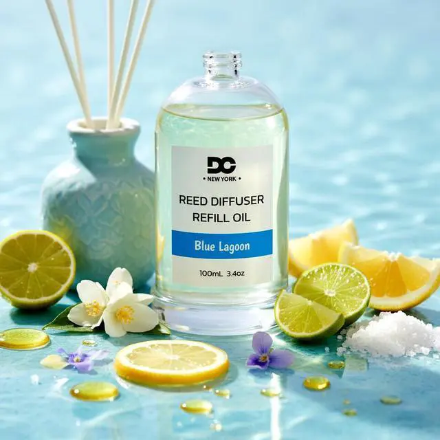 Alt view image 7 of 7 - Daniella's Candles Collection Blue Lagoon Reed Diffuser Refill Oil 3.4oz 100mL Home Fragrance Scented Oil Aromatherapy Room Freshener for Spa, Meditation, and Everyday Use