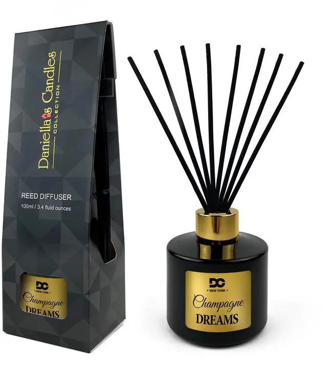 Main image of Daniella's Candles Champagne Dreams Reed Diffuser Set Black - Premium Home Fragrance with Long-Lasting 20-Week Scent in Elegant Red Gift Box