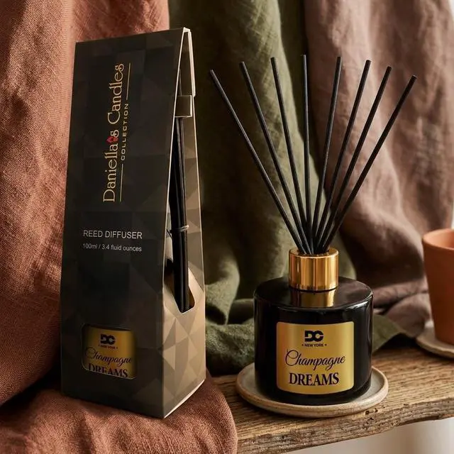 Alt view image 4 of 7 - Daniella's Candles Champagne Dreams Reed Diffuser Set Black - Premium Home Fragrance with Long-Lasting 20-Week Scent in Elegant Red Gift Box