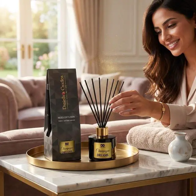 Alt view image 6 of 7 - Daniella's Candles Champagne Dreams Reed Diffuser Set Black - Premium Home Fragrance with Long-Lasting 20-Week Scent in Elegant Red Gift Box