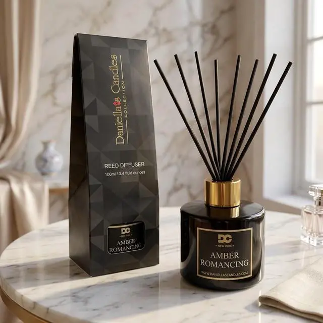 Alt view image 3 of 7 - Daniella's Candles Amber Romancing Reed Diffuser Set Black - Premium Home Fragrance with Long-Lasting 20-Week Scent in Elegant Black Gift Box