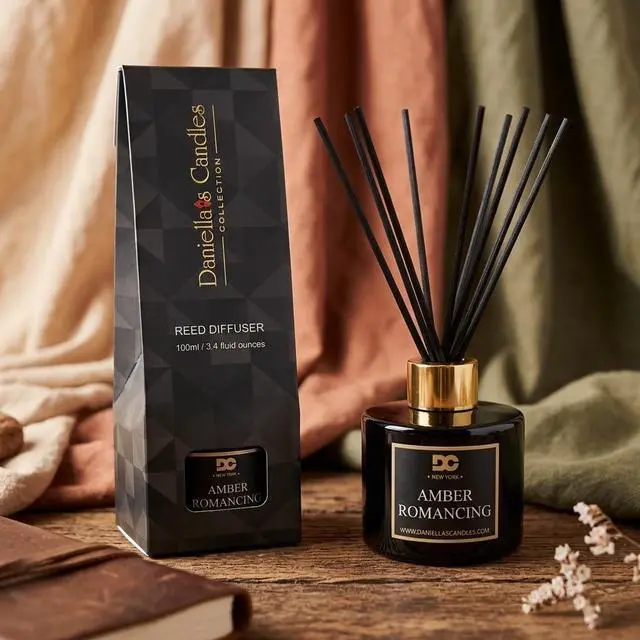 Alt view image 7 of 7 - Daniella's Candles Amber Romancing Reed Diffuser Set Black - Premium Home Fragrance with Long-Lasting 20-Week Scent in Elegant Black Gift Box
