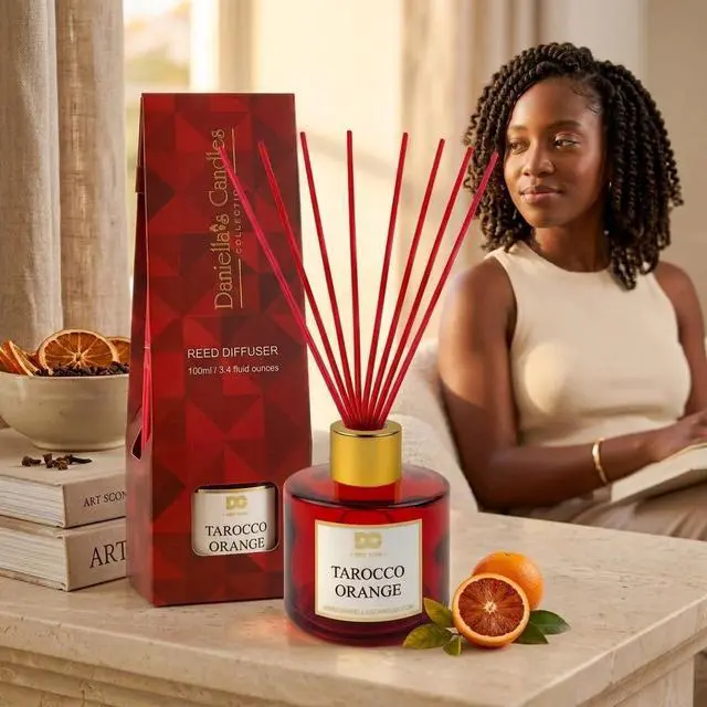 Alt view image 5 of 7 - Daniella's Candles Tarocco Orange Reed Diffuser Set Black - Premium Home Fragrance with Long-Lasting 20-Week Scent in Elegant Red Gift Box