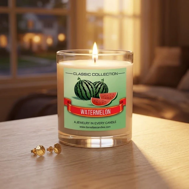 Alt view image 3 of 6 - DANIELLA'S CANDLES Watermelon Jewelry Surprise Candle, Natural Soy Wax, Burn Time 65h, With Earrings Inside