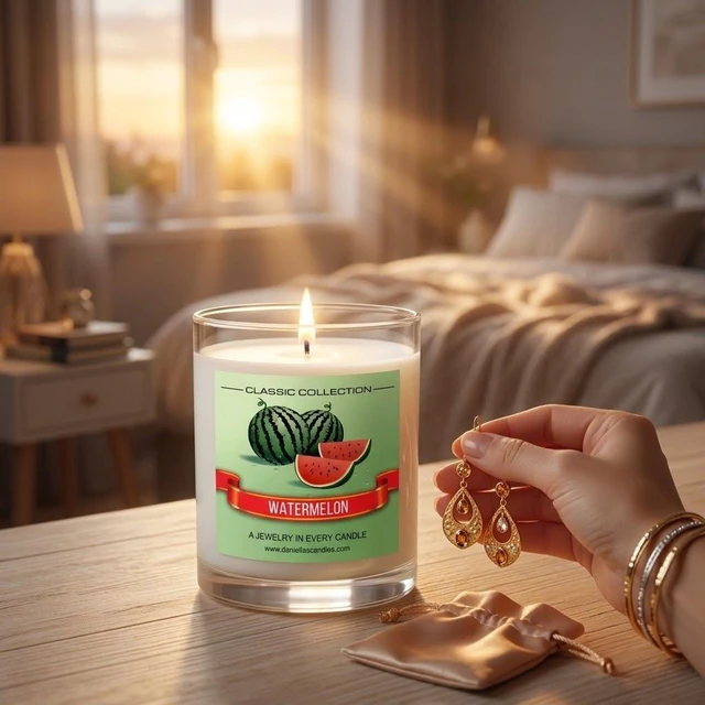 Alt view image 4 of 6 - DANIELLA'S CANDLES Watermelon Jewelry Surprise Candle, Natural Soy Wax, Burn Time 65h, With Earrings Inside